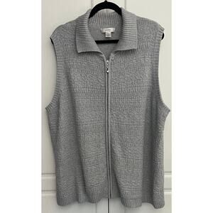 CJ Banks Textured Knit Gray Sleeveless Zip Front Sweater Vest Size 2X NWOT